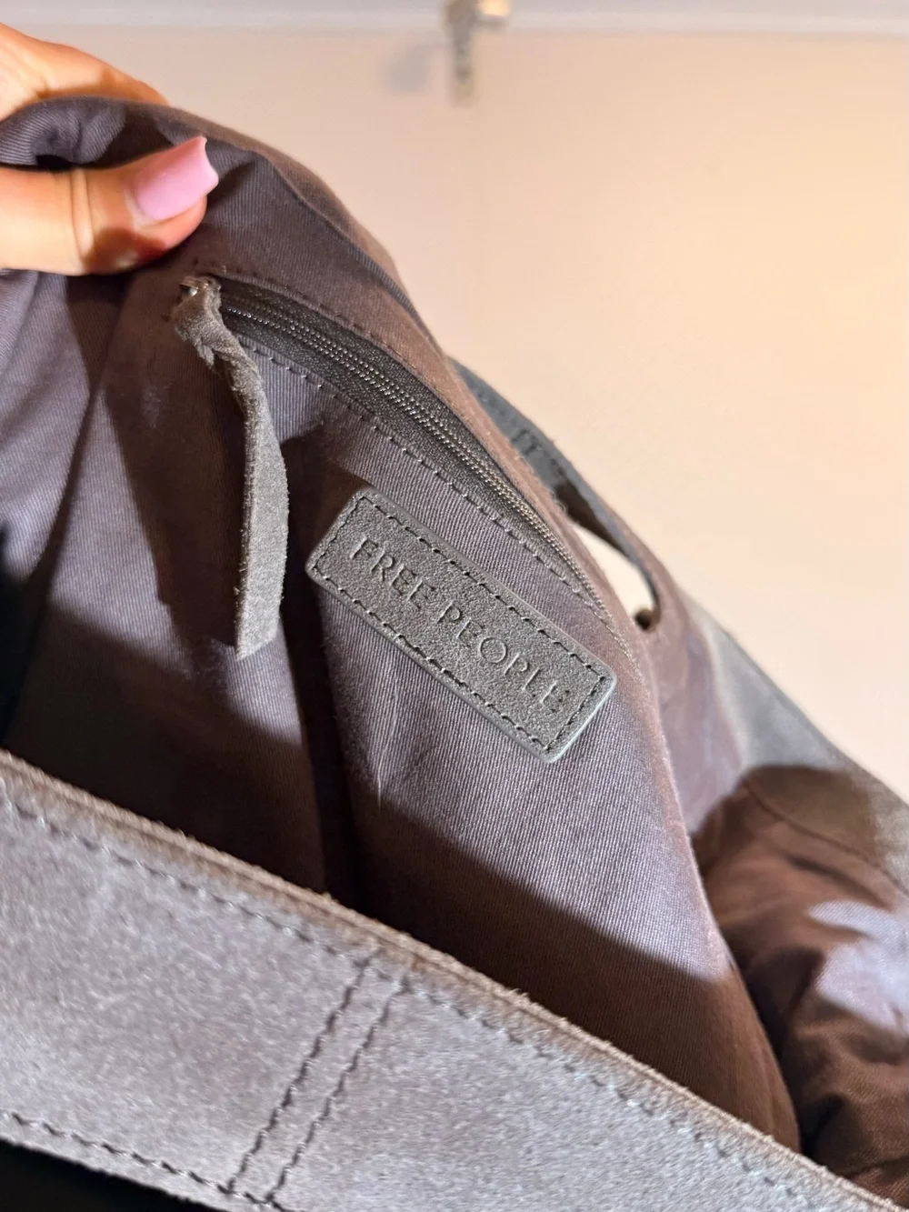 NWT Free People Suede Caravan Boho Tote in Taupe 100% Leather and Cotton